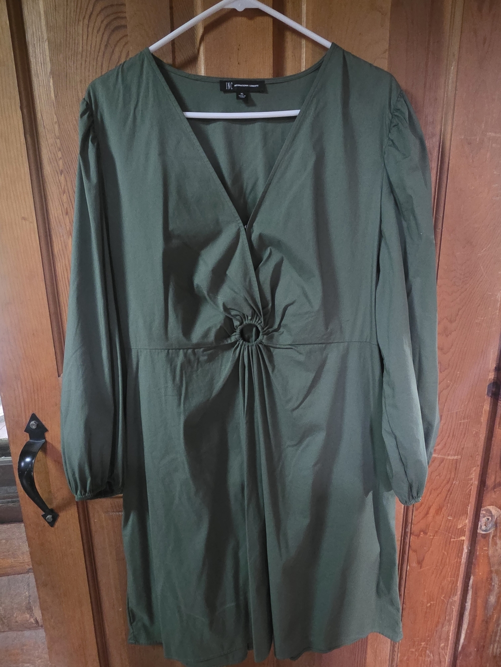 INC International Concepts Olive Green Long Sleeve Ring-Waist Dress